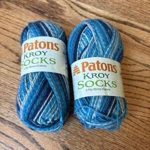 Patons Kroy Socks Yarn Lot of 2 Striped Blue Color Changing Wool Blend Marl Wool